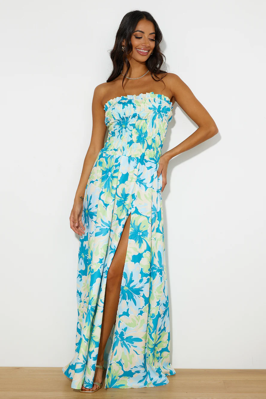 RUNAWAY Rylee Maxi Dress Teal Floral