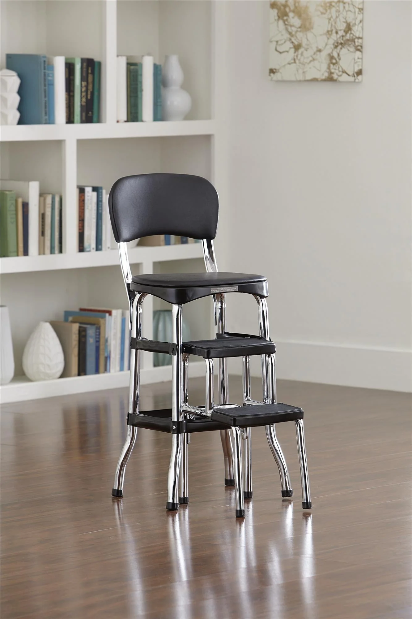 COSCO Stylaire Retro Chair + Step Stool with Sliding Steps, Black