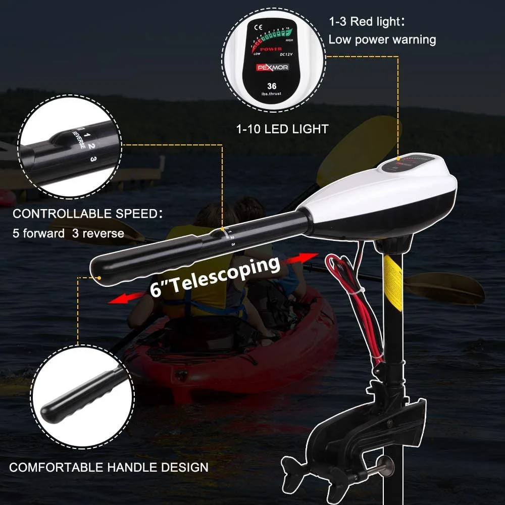 Electric Trolling Motor 36/46/55/86LBS Thrust Saltwater Transom Mounted w/LED Battery Indicator 8 Variable Speed for Kayak, Inflatable Fishing Boats(24lb Trust) - Image 3