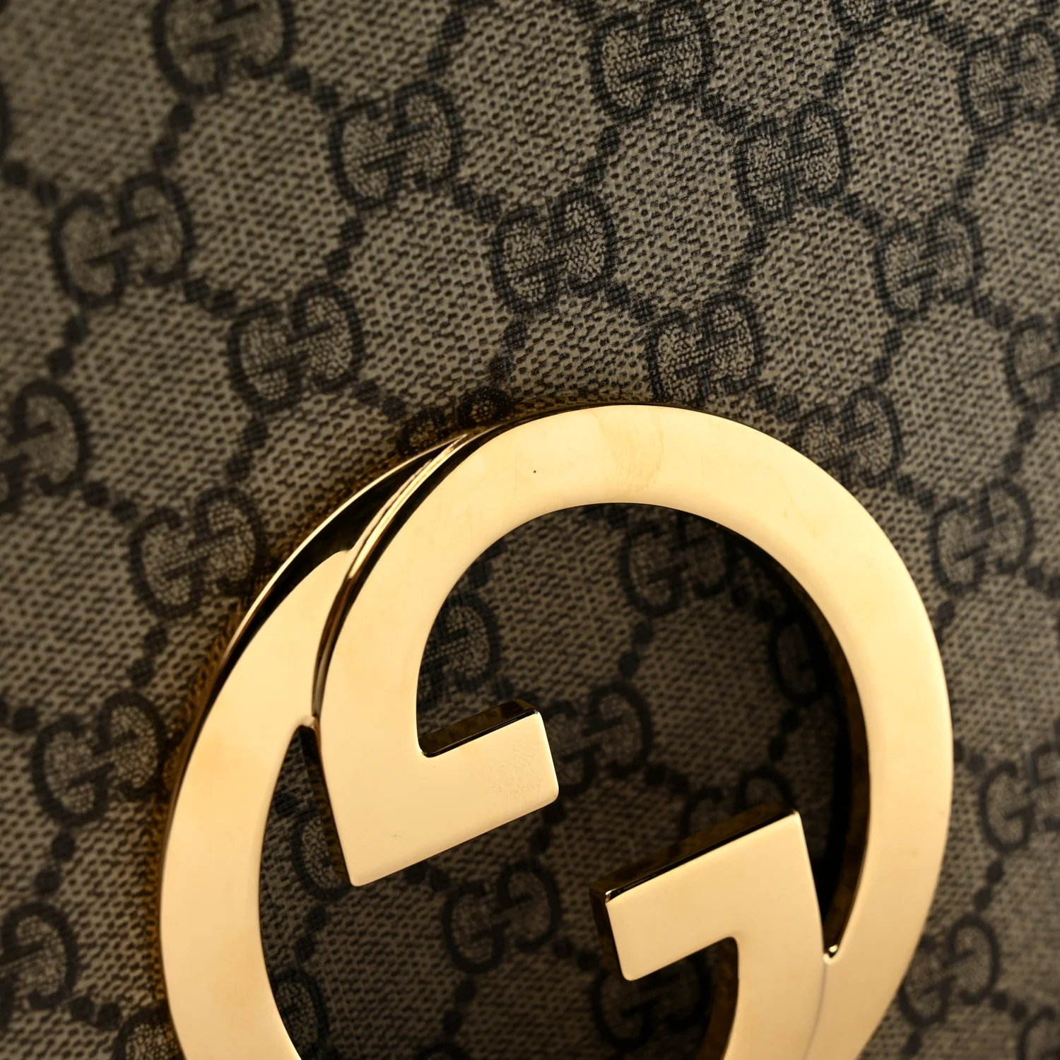 GG Supreme Monogram Textured Dollar Calfskin Web Medium Blondie Top Handle Shoulder Flap Bag Beige Ebony New Acero