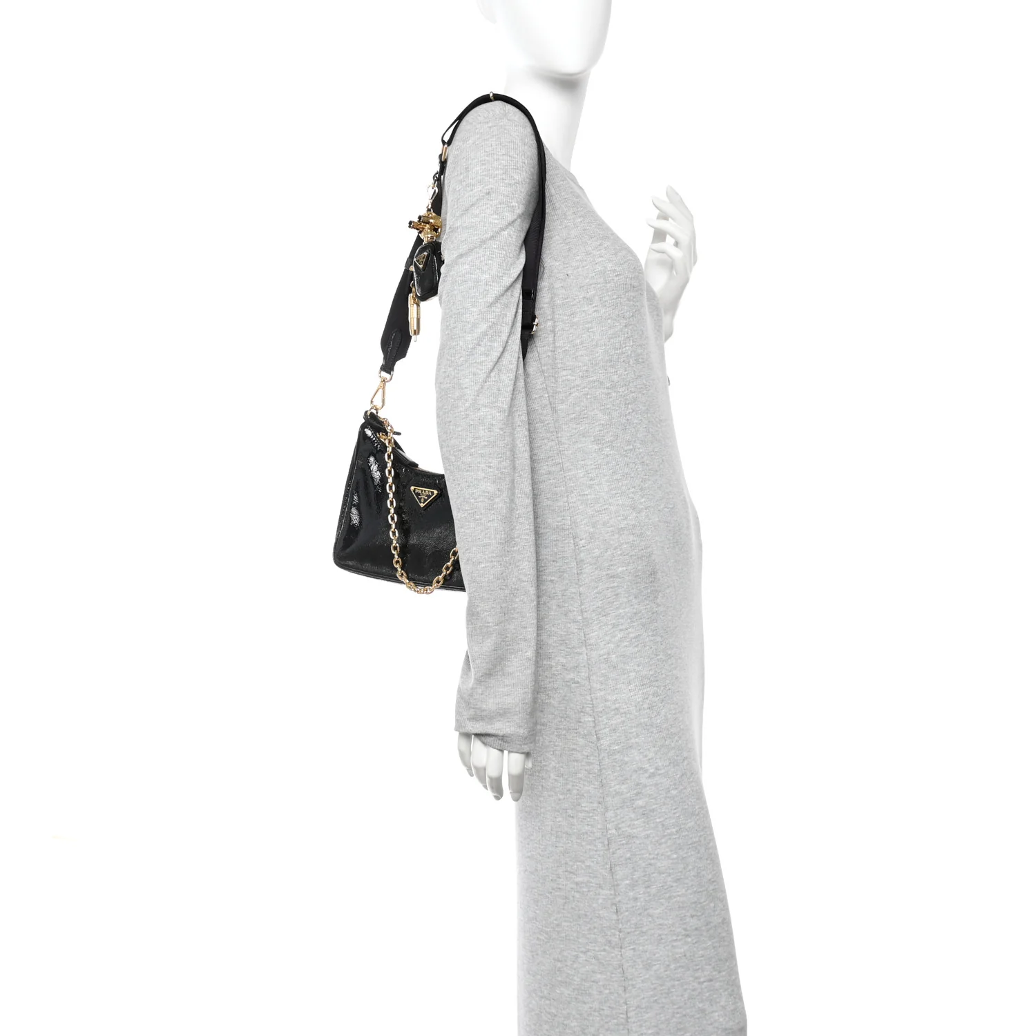 Patent Naplak Re-Edition 2005 Shoulder Bag With Charm Black