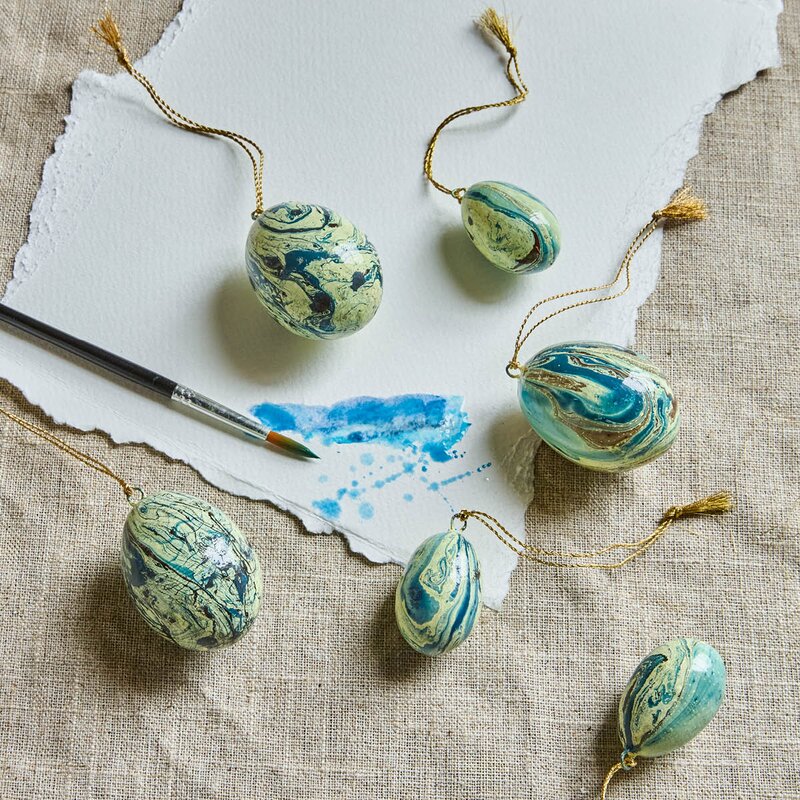 Marble påskeegg i tre 6 stk blå