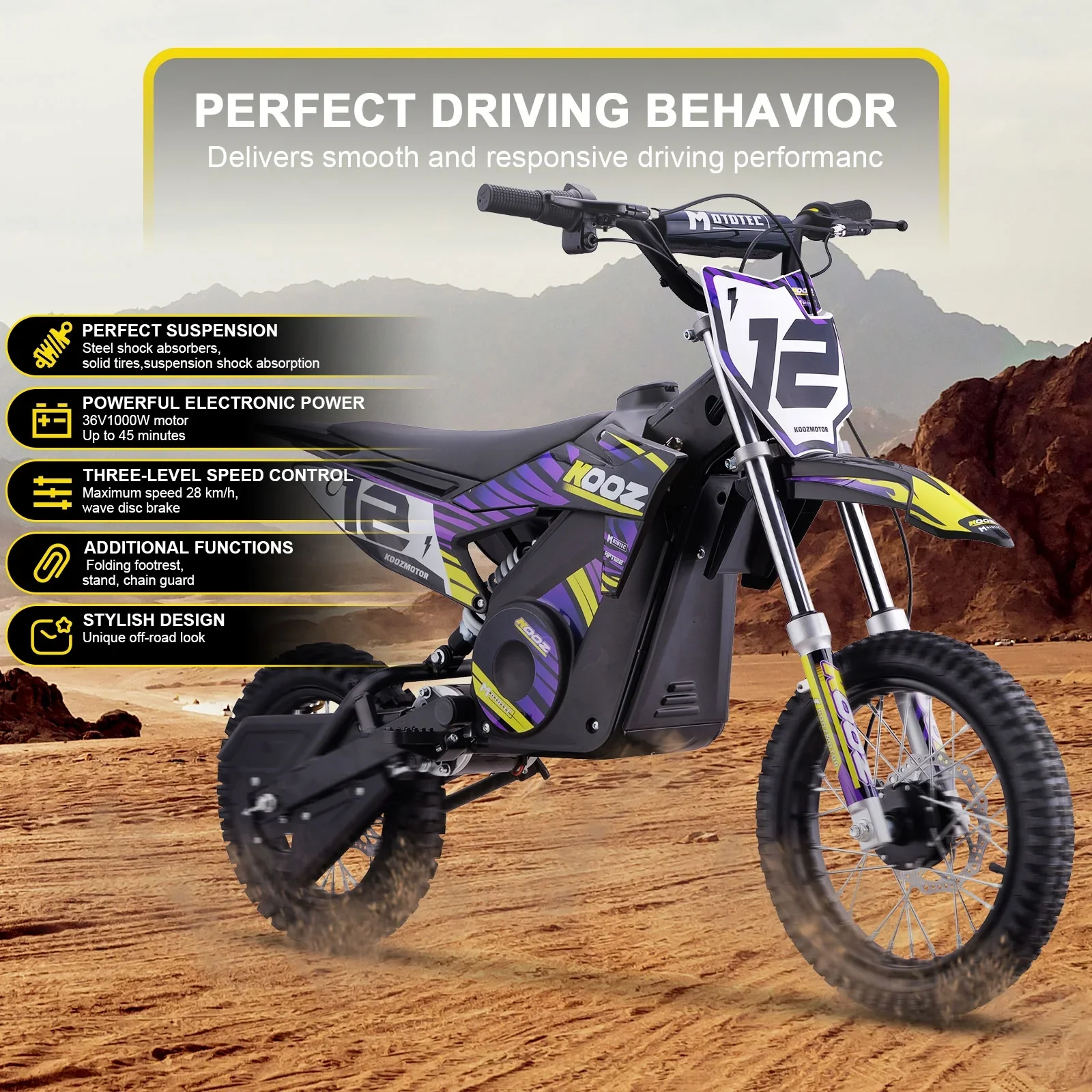 MotoTec 36v 1000w (HP112E) Electric Dirt Bike Blue