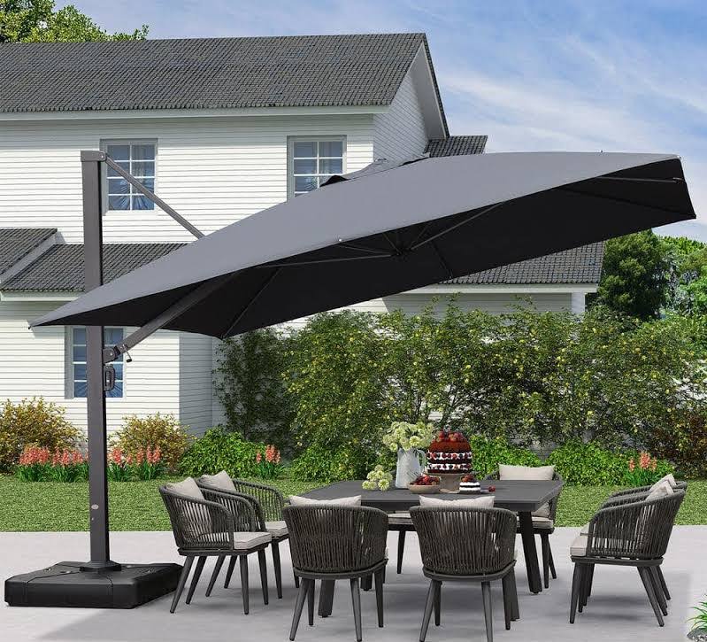 12 ft. Square Patio Umbrella Aluminum Large Cantilever Umbrella for Garden Deck Backyard Pool in Gray