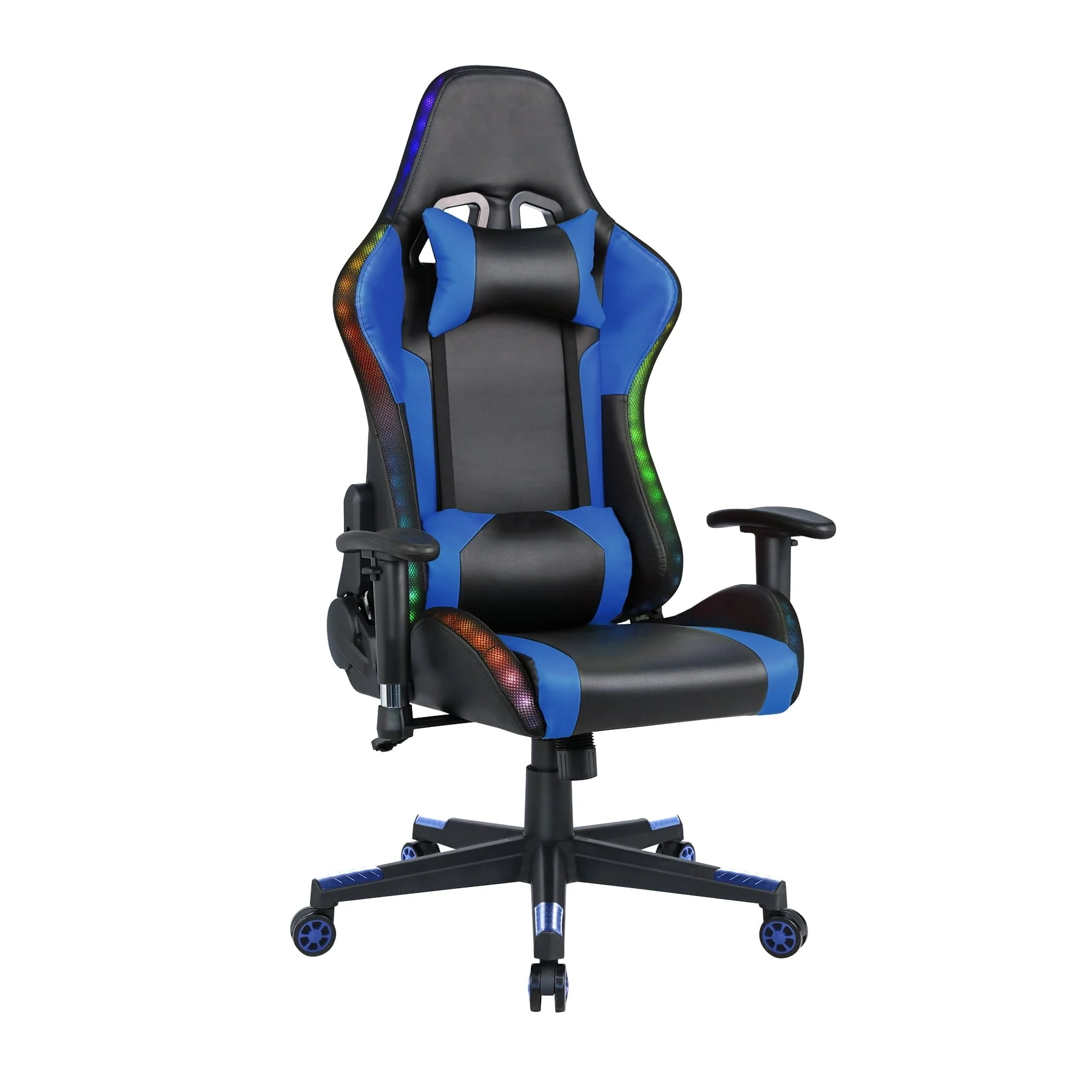 Gaming Chair with Speakers Video and RGB LED Lights, Pink PU Leather Ergonomic Racing Office Chair(Blue)