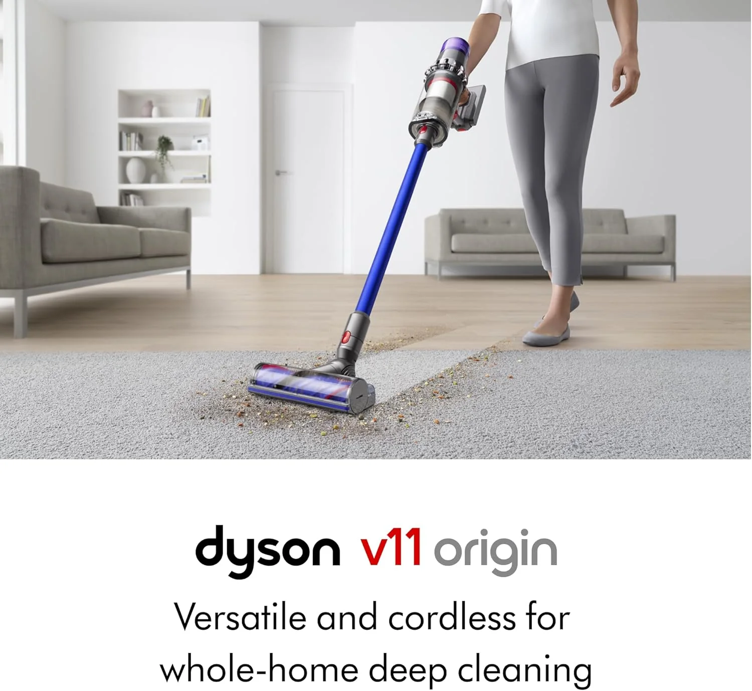 Aspirateur sans fil Dyson V11 Origin, 185 AW, 3 modes de puissance, jusqu'à 60 minutes d'autonomie², nettoie en profondeur les sols durs et les tapis, démêle les poils d'animaux, se transforme en aspirateur à main