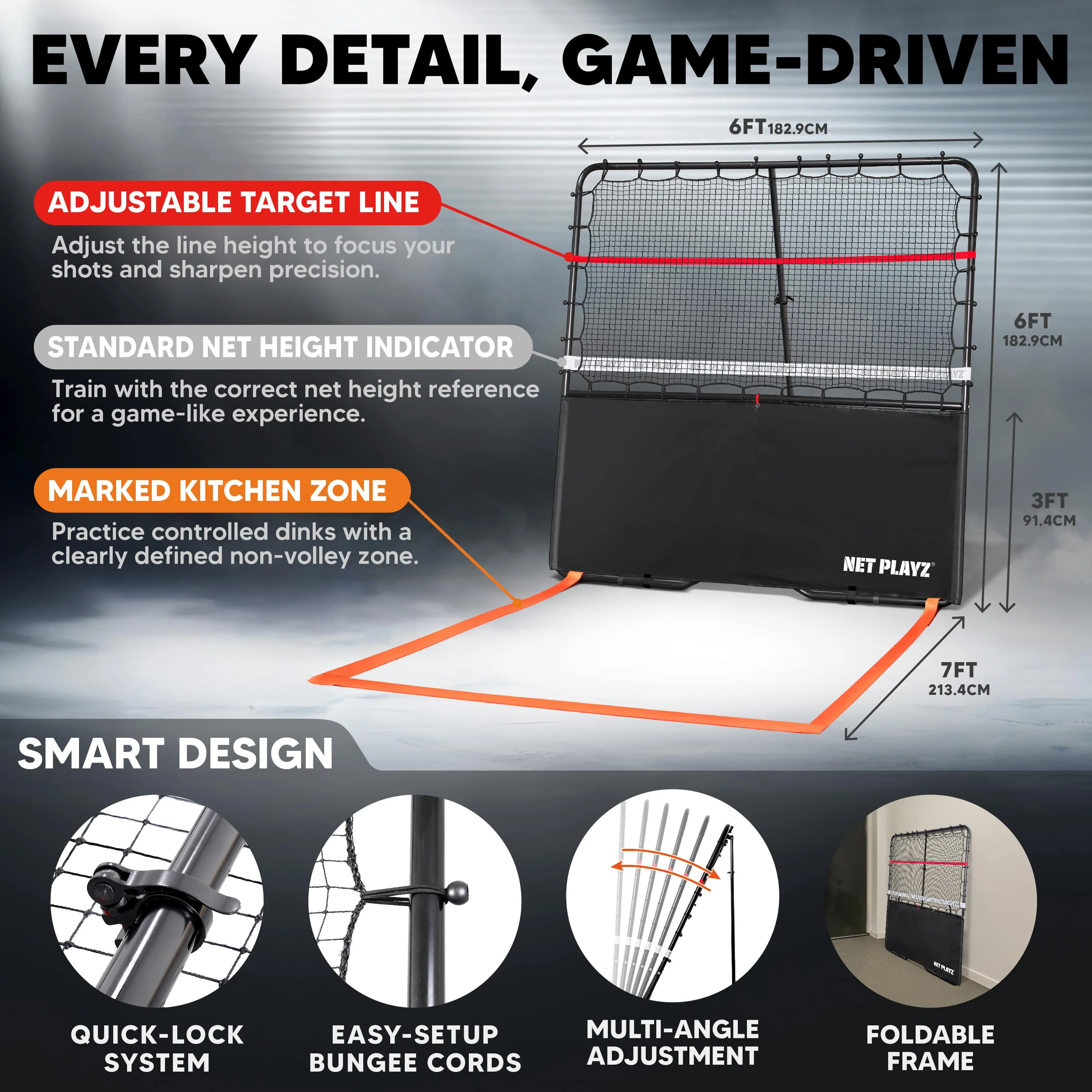 6ft Pickleball Rebounder Training Aid, Adjustable Angle Easy Setup Storage Perfect Your Forehands Backhands Dinks Volleys Accuracy Coordination Kitchen Control, Designed for Pickleball - Image 4