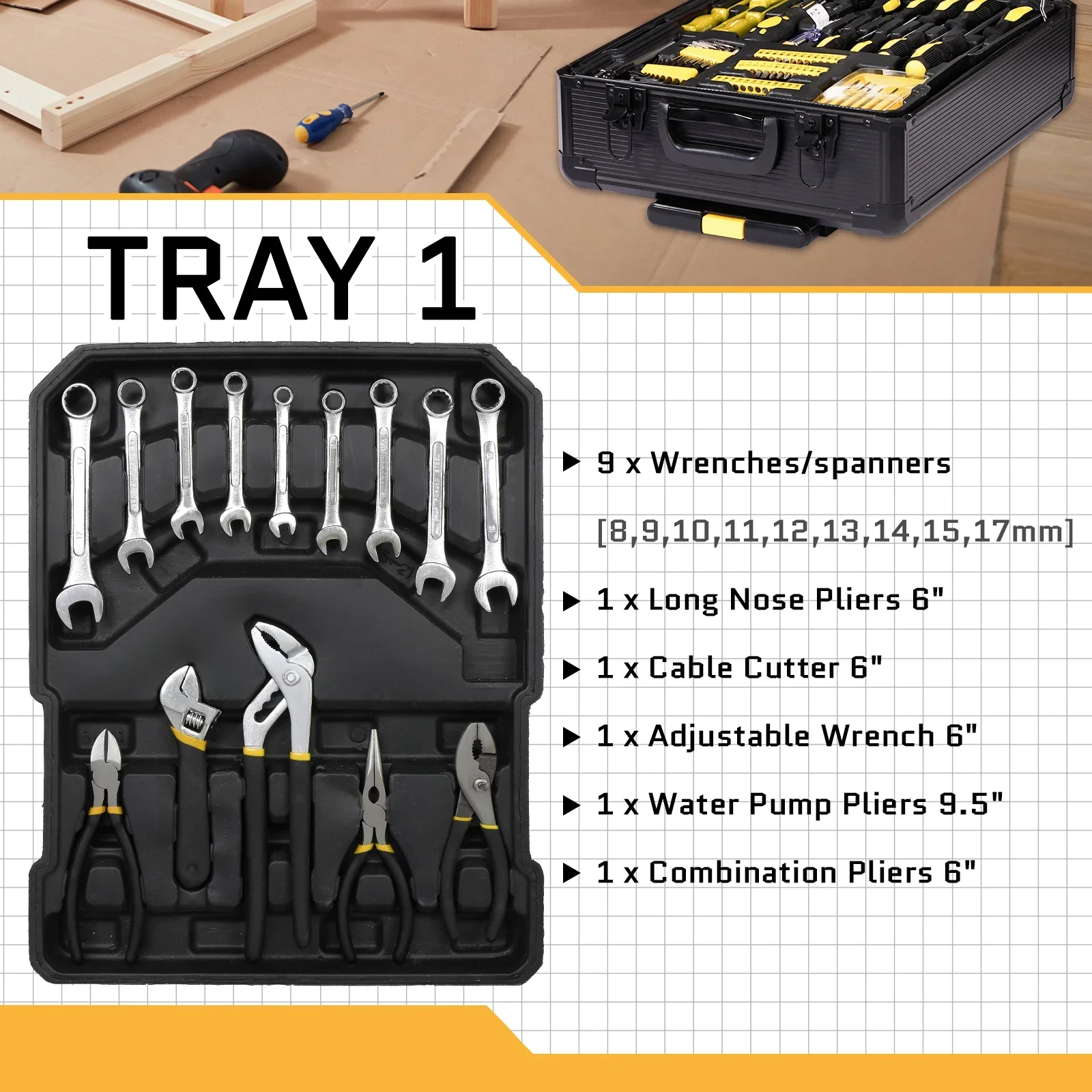 UBesGoo 799 Pcs Tool Set, Household Repair Hand Tool Kit, Mechanics Tool Kit, with Trolley Case, Silver