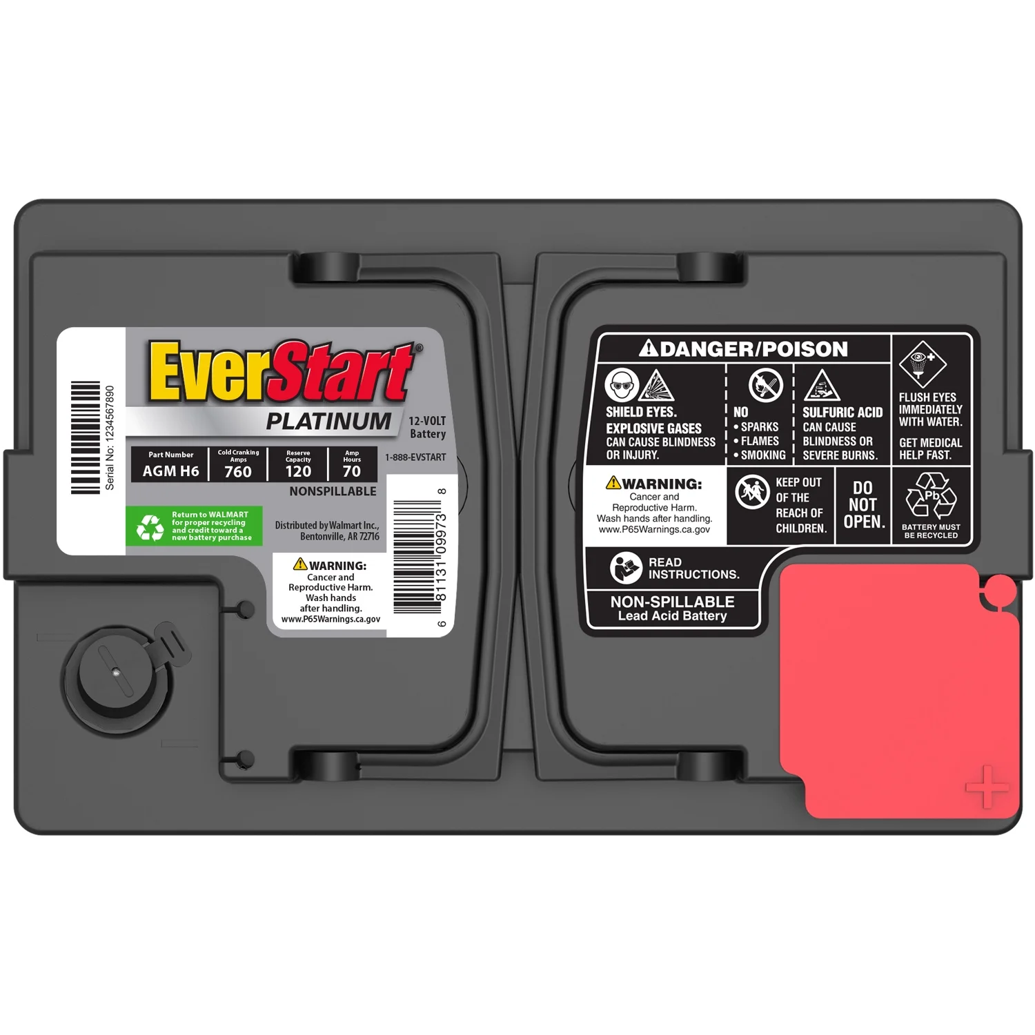 Everstart Platinum AGM Automotive Battery, Group H6 / LN3 / 48 12 Volt, 760 CCA