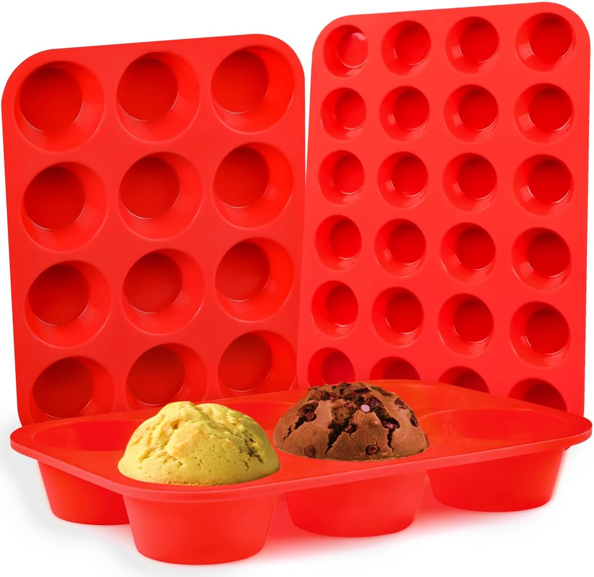 CAKETIME Silicone Muffin Pan Mini 24 Cups, 1 Pack Cupcake Pan, BPA Free