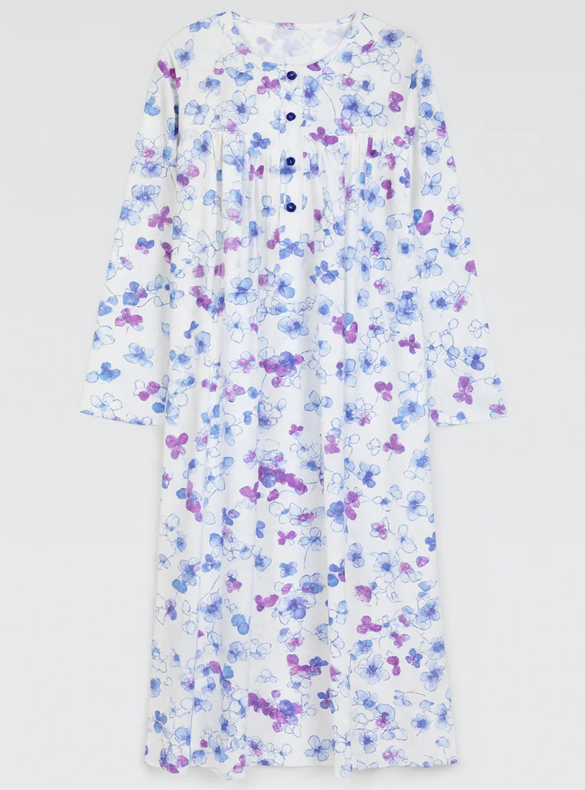 Chemise de nuit femme imprimée en coton bleuet