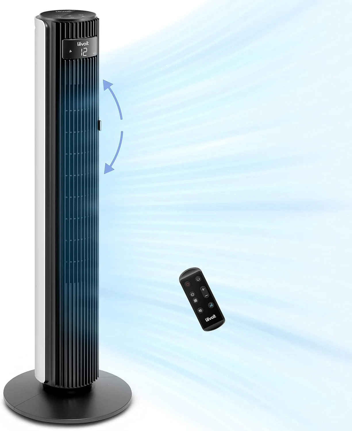 Ventilateur tour intelligent LEVOIT de 107 cm (42 pouces) pour chambre à coucher, moteur CC, oscillant silencieux à une vitesse de 8 m/s (26 pi/s), 25 dB, 12 vitesses, 4 modes, minuterie 24 h avec application, compatible avec Alexa, télécommande incl