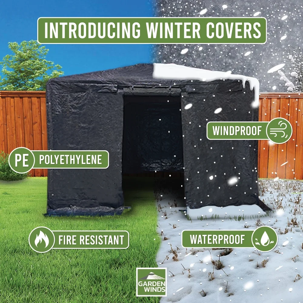Garden Winds Winter Cover Compatible with Allen Roth TPGAZ2246 10' X 10' Tall Hard Top Gazebo �?Heavy Duty Protective Enclosure for Outdoor Storage, Waterproof, Windproof and Flame Resistant �?Black