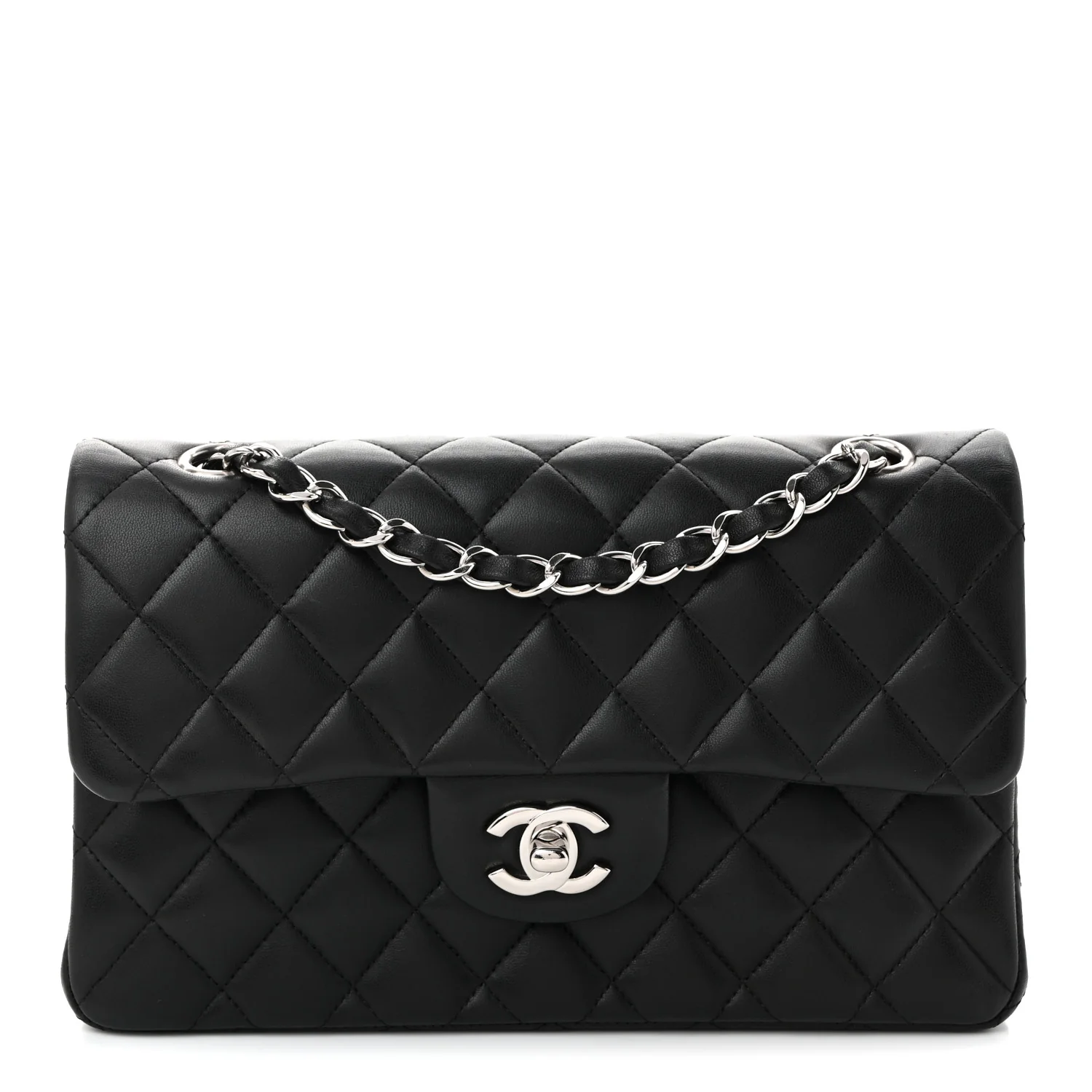 Lambskin Quilted Small Double Flap Black