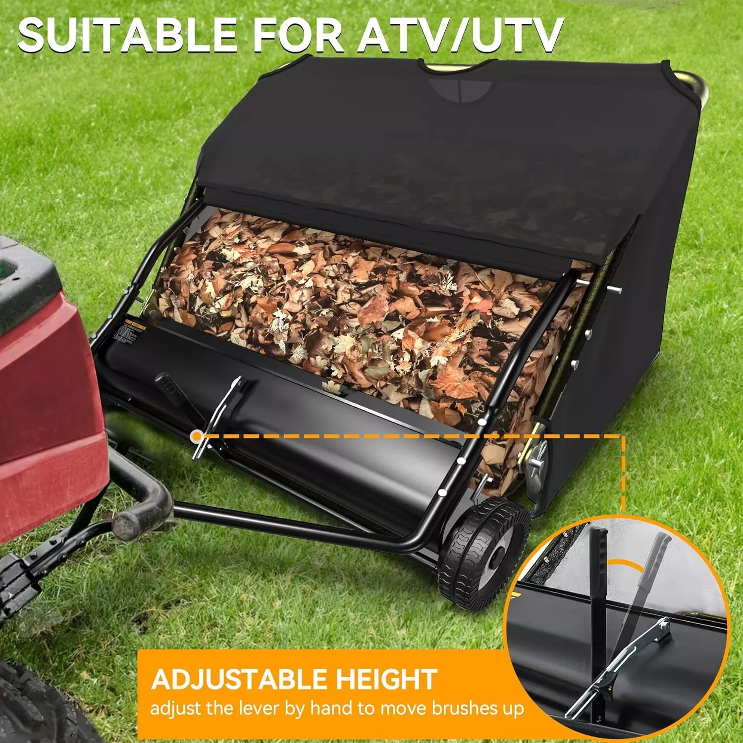 42 in Tow Behind Lawn Sweeper Leaf Collector for Garden Grass Lawn 12 Cu ft Capacity Tractor assembly(42") - Image 9