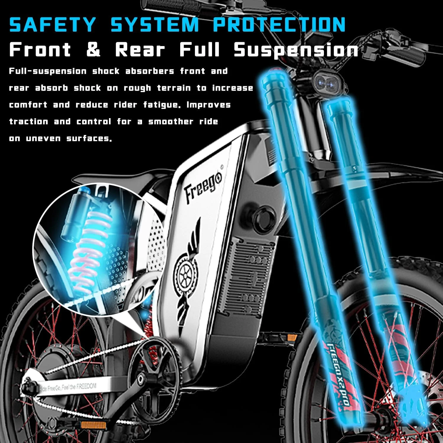 50MPH X2Pro Electric Motorcycle for Adults 6000W(Peak) Motor 60V 30Ah Battery Electric Bicycle Full Suspension Ebike - Image 3