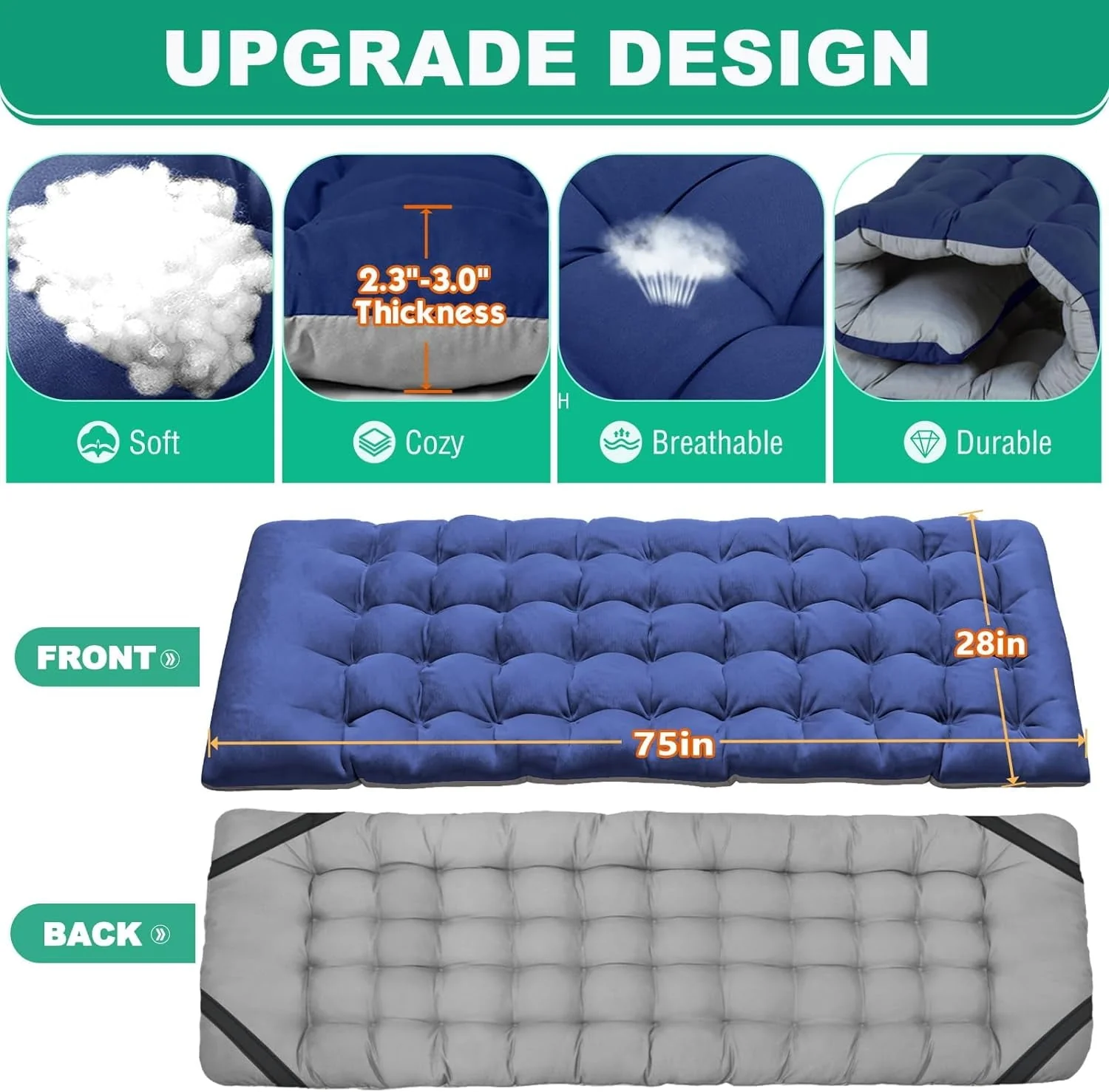 Slsy 2 Pack Folding Bed Cot with 3.3 in 2 Sided Mattress, 75