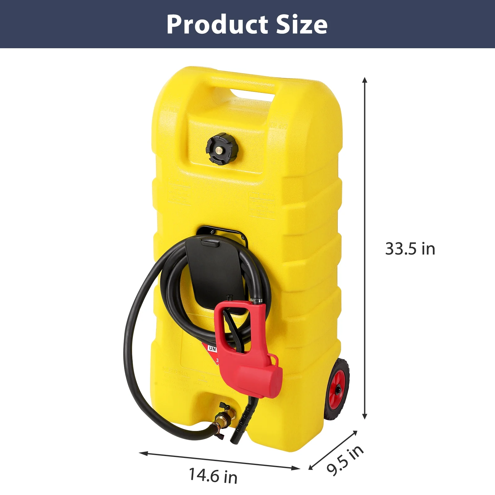 15 Gallon Fuel Caddy, Portable Gas Fuel Tank Container with LE Fluid Transfer Siphon Pump and 10ft. Delivery Hose, Diesel Storage Can On-Wheels for Cars, Lawn Mowers, ATVs, Boats, Yellow(Yellow) - Image 2