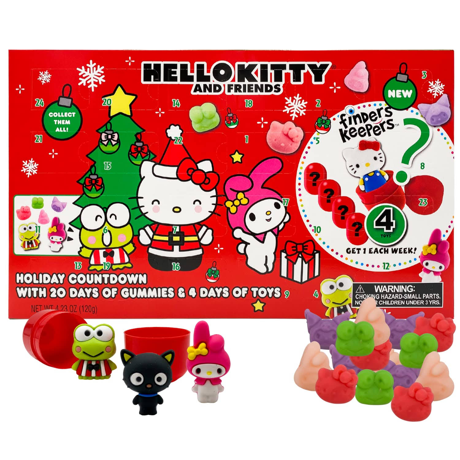 Hello Kitty Finders Keepers Advent Calendar, 2022 Countdown to Christmas with Gummy Candies and Toys, 24 Days, Size: 2022 in