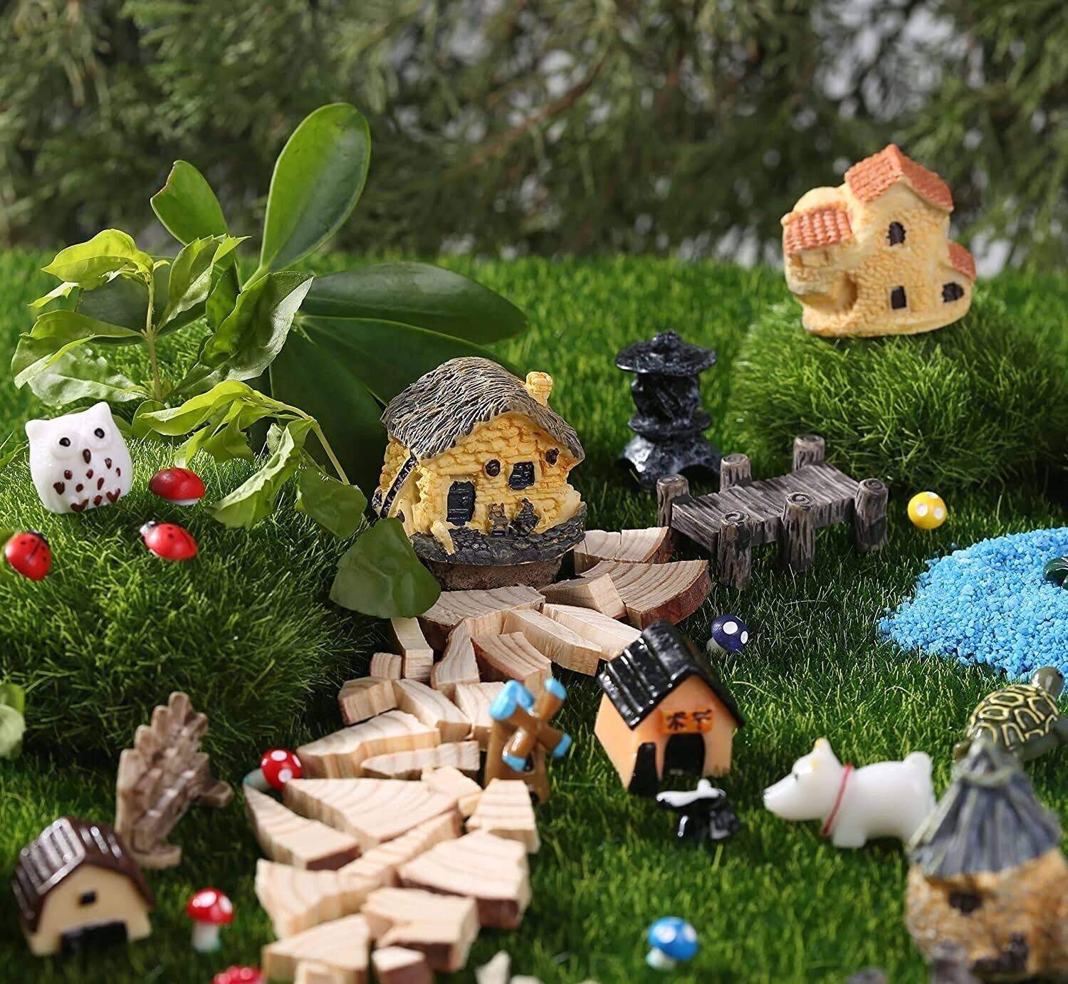 Modacraft 172pcs Miniature Fairy Garden Accessories Including 100pcs Fixed Pins, Fairy Garden Kit Fairy House Animal Figurines Mini Landscape for