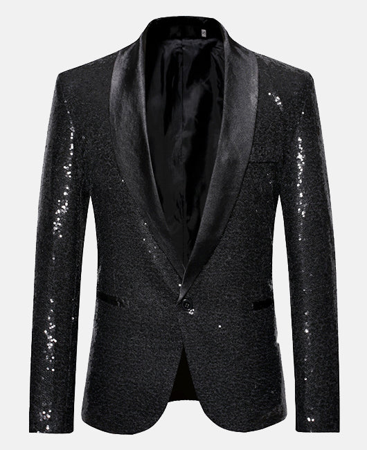 Blazer glamour uni à sequins et col à revers