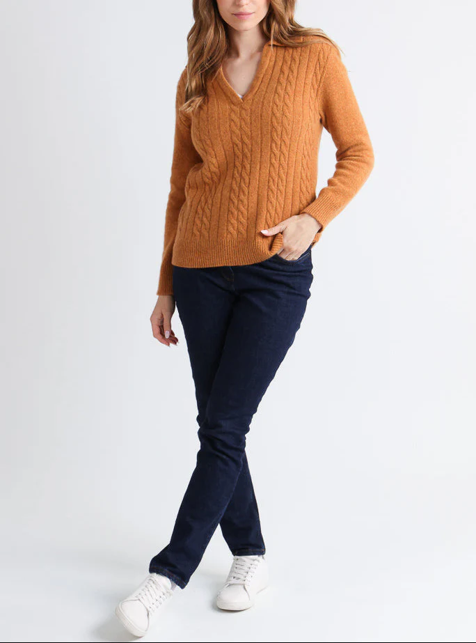 Pull femme laine mérinos col polo jaune