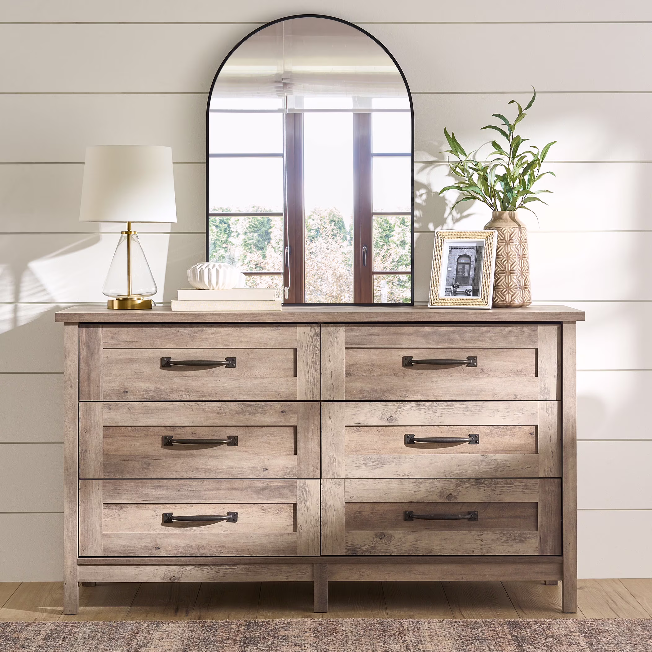 Better Homes & Gardens Modern Farmhouse 6-Drawer Dresser, Rustic White Finish