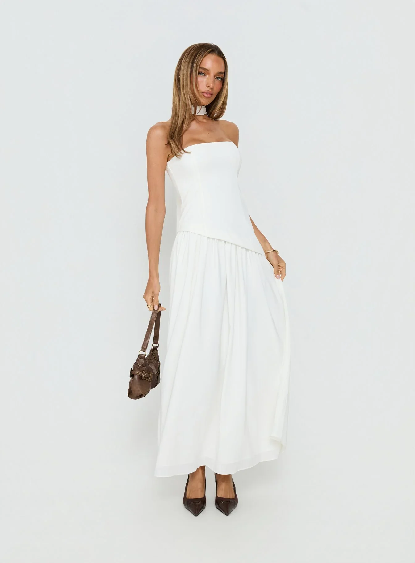 Odela Strapless Drop Waist Maxi Dress White