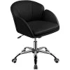 Velvet Desk Chair for Home Office, Makeup Vanity Chair with Armrests for Bedroom Modern, Swivel Rolling Chair(Black)
