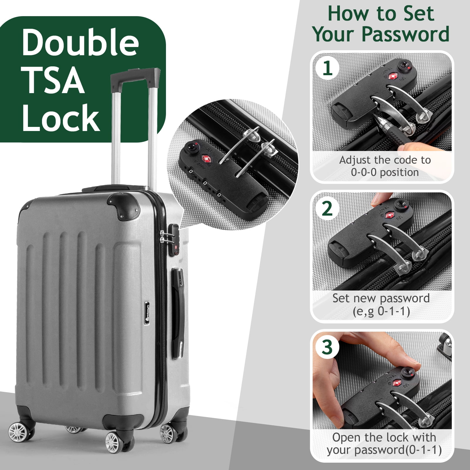 Zimtown Luggage 3 Piece Set Suitcase ABS Hardside Lightweight with TSA Lock Spinner Wheels, Beige