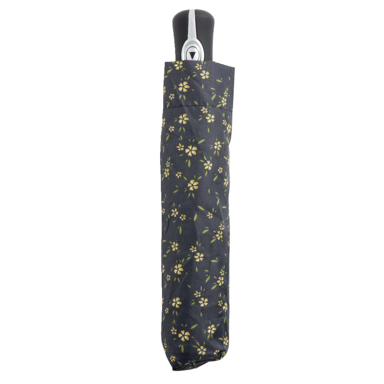 Parapluie pliable automatique uni noir et fleur jaune L24cm