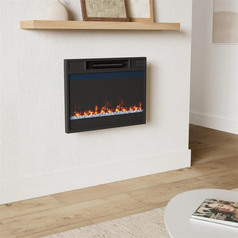 23" Infrared Quartz Electric Fireplace Insert, 1500W Recessed Heater with Remote Control, 6 Flame Colors, 5 Brightness & 8H Timer, ETL Certified