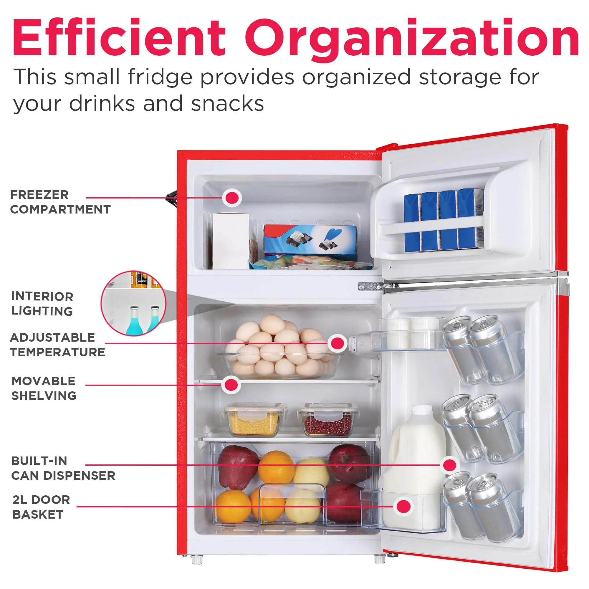 Retro 3.1 Cu ft Two Door Compact Refrigerator with Freezer, Red(Red) - Image 5