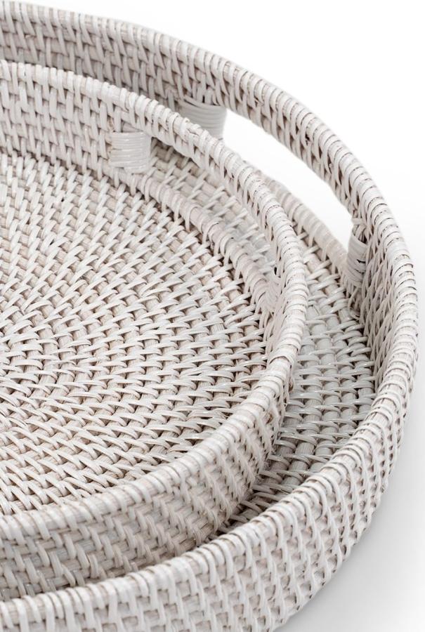 Rattan Round Serving Tray, Hand Woven Serving Basket With Cut - Out Handles, Wicker Fruit/Bread Serving Basket, (Set Of 2 Tray- 14.17