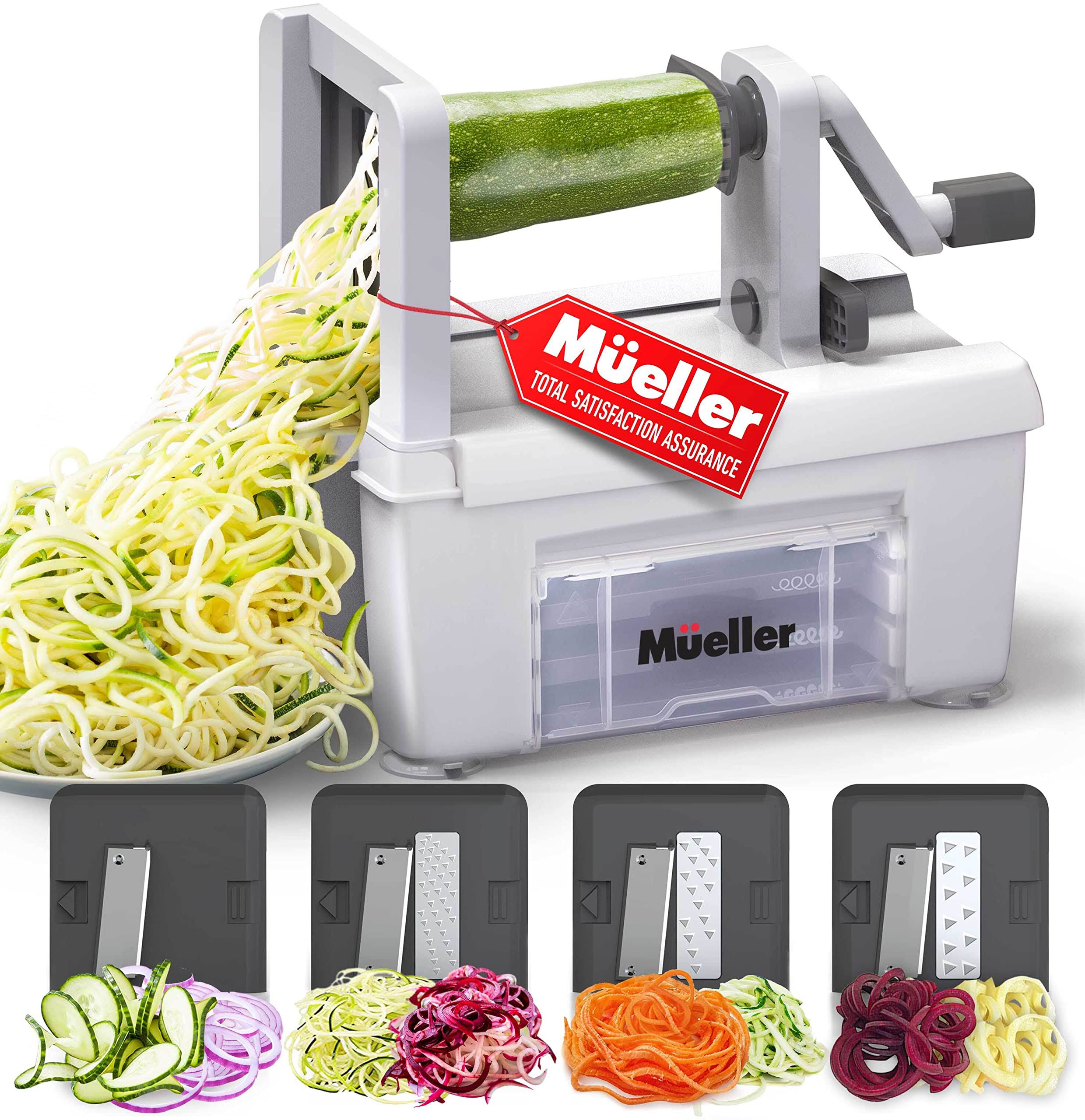 Mueller Pro Multi-Blade Spiralizer, Zucchini Noodle Maker, Vegetable Slicer Zester Chopper Dicer, ProQuality, Only Model to Make Round Veggie Pasta,