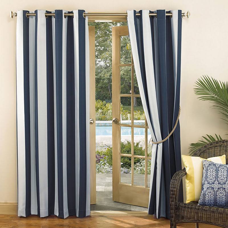 Sun Zero Valencia Cabana Stripe Indoor/Outdoor UV Protectant Curtain Panel, Indigo