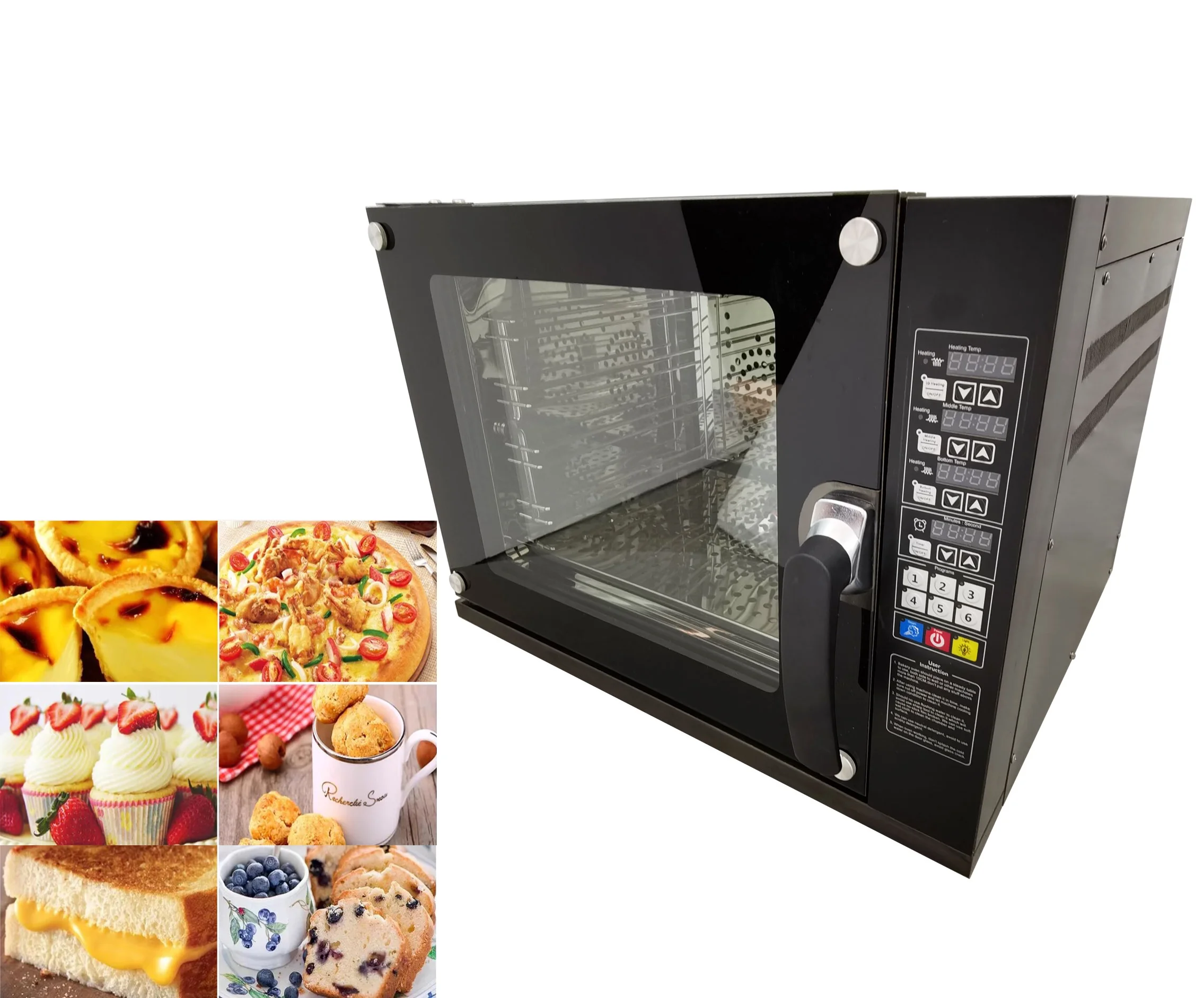 60 L Commercial Countertop Convection Spray Oven 4 Racks Hot Air Circulation Electric Oven 220V