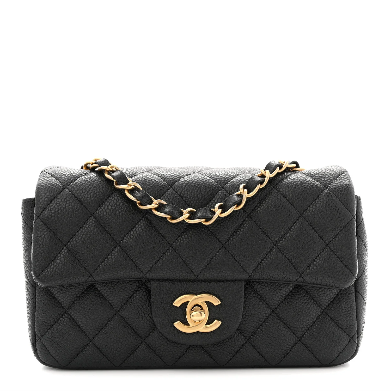 Metallic Caviar Quilted Mini Rectangular Flap Black