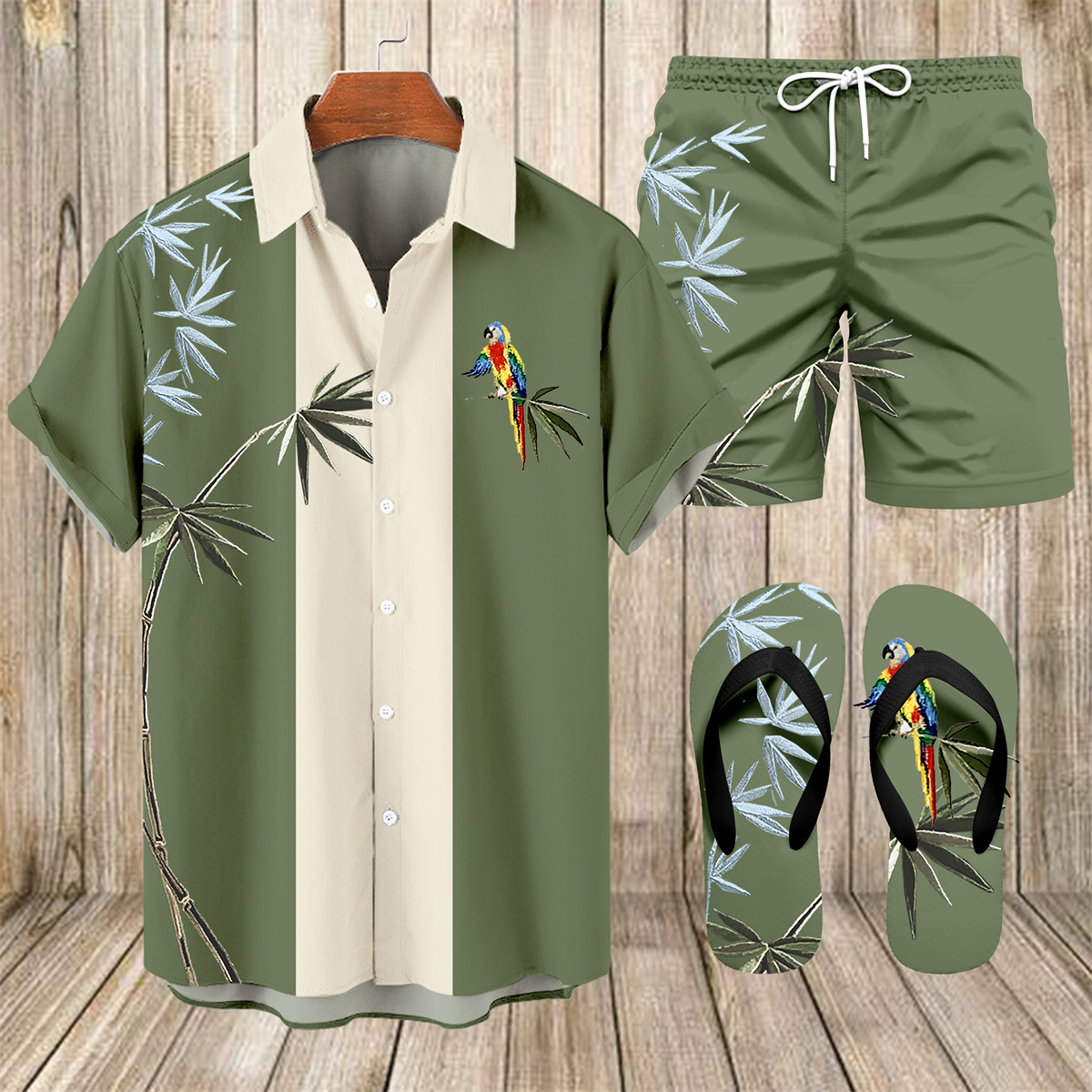 Ensemble trois pièces pour homme, chemise imprimée « Vacances à Hawaï » 053