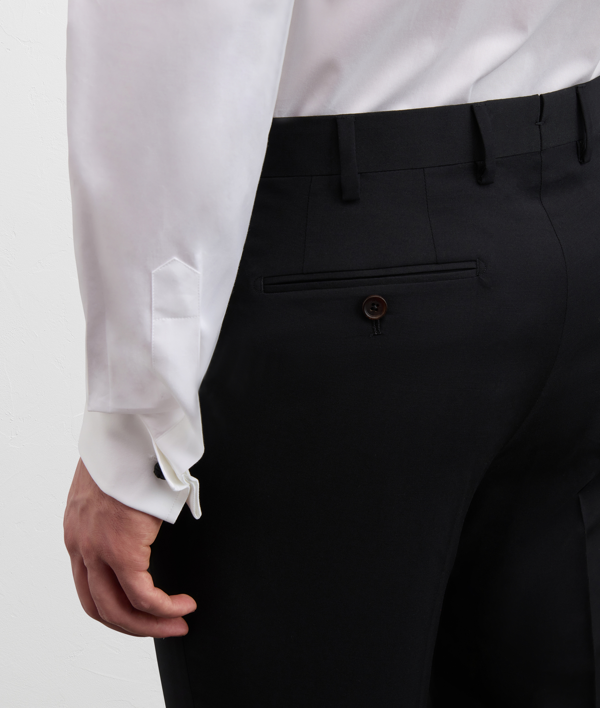 BLACK MELANGE SOLID COLOR VIRGIN WOOL AND ELASTANE TROUSERS