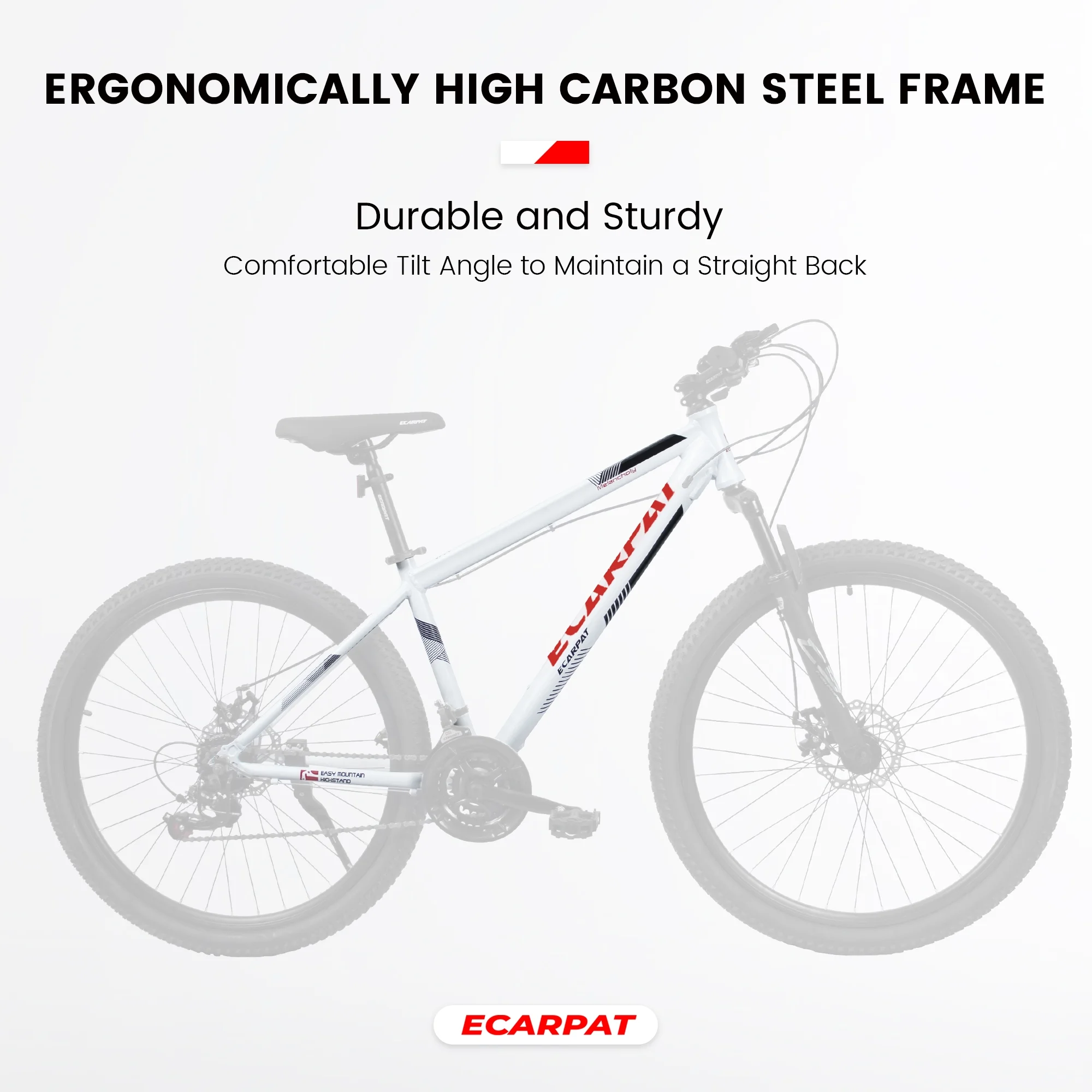 27" Mountain Bike, 21 Speed High Carbon Steel Frame Bicycle with Suspension Fork Disc Brake for Men Women, White - Image 4