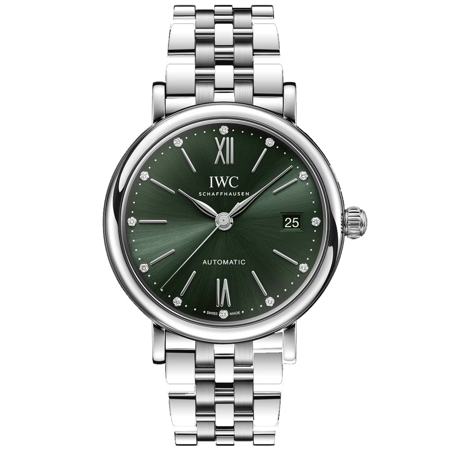 【Super Clone】IWC  Portofino Automatic 37mm Green Diamond Dial Steel Women's Watch IW458602