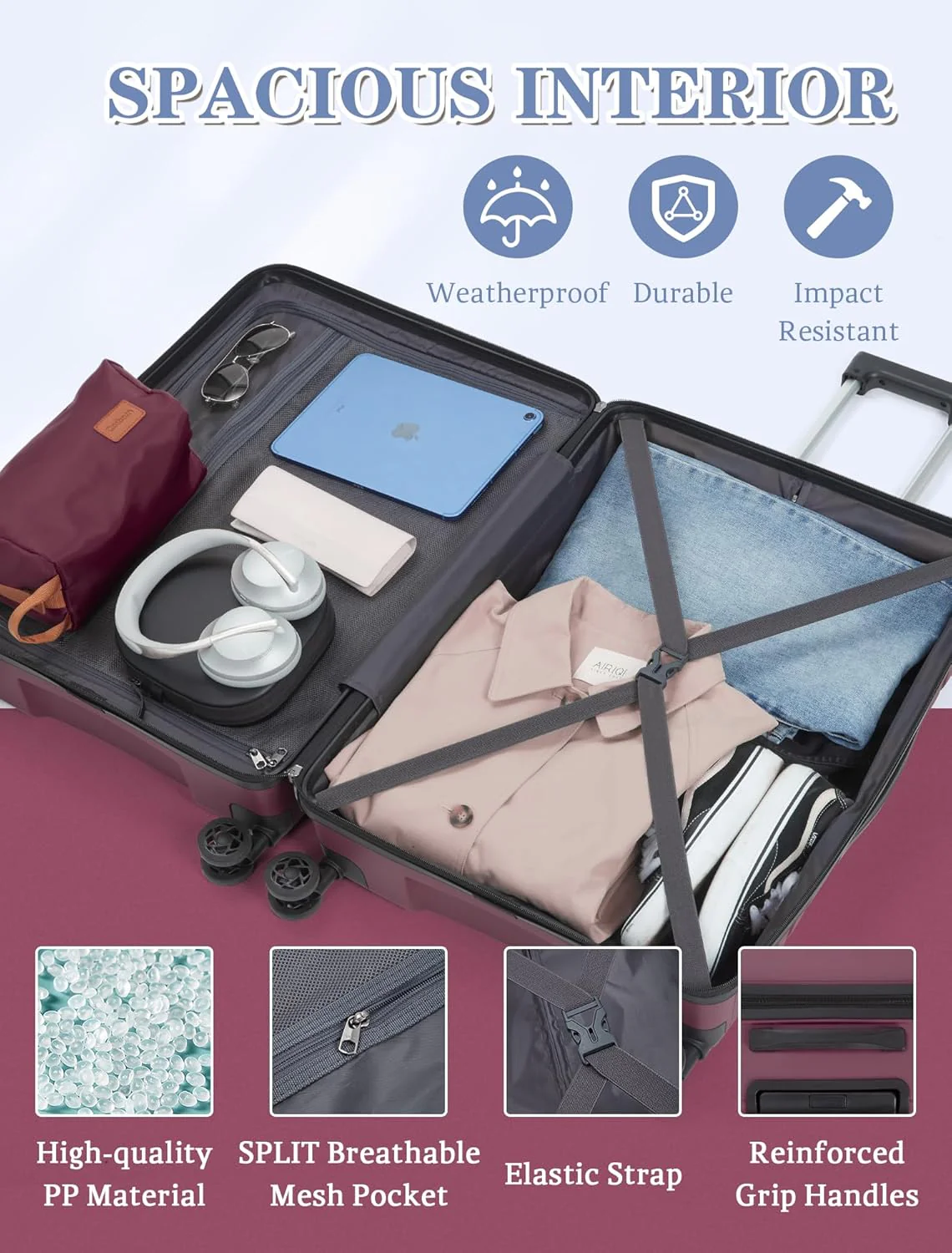 Ensemble de 5 valises à roulettes, valise rigide en ABS avec roulettes multidirectionnelles
