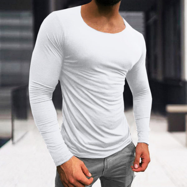 T-shirt à manches longues en coton respirant basique pour homme