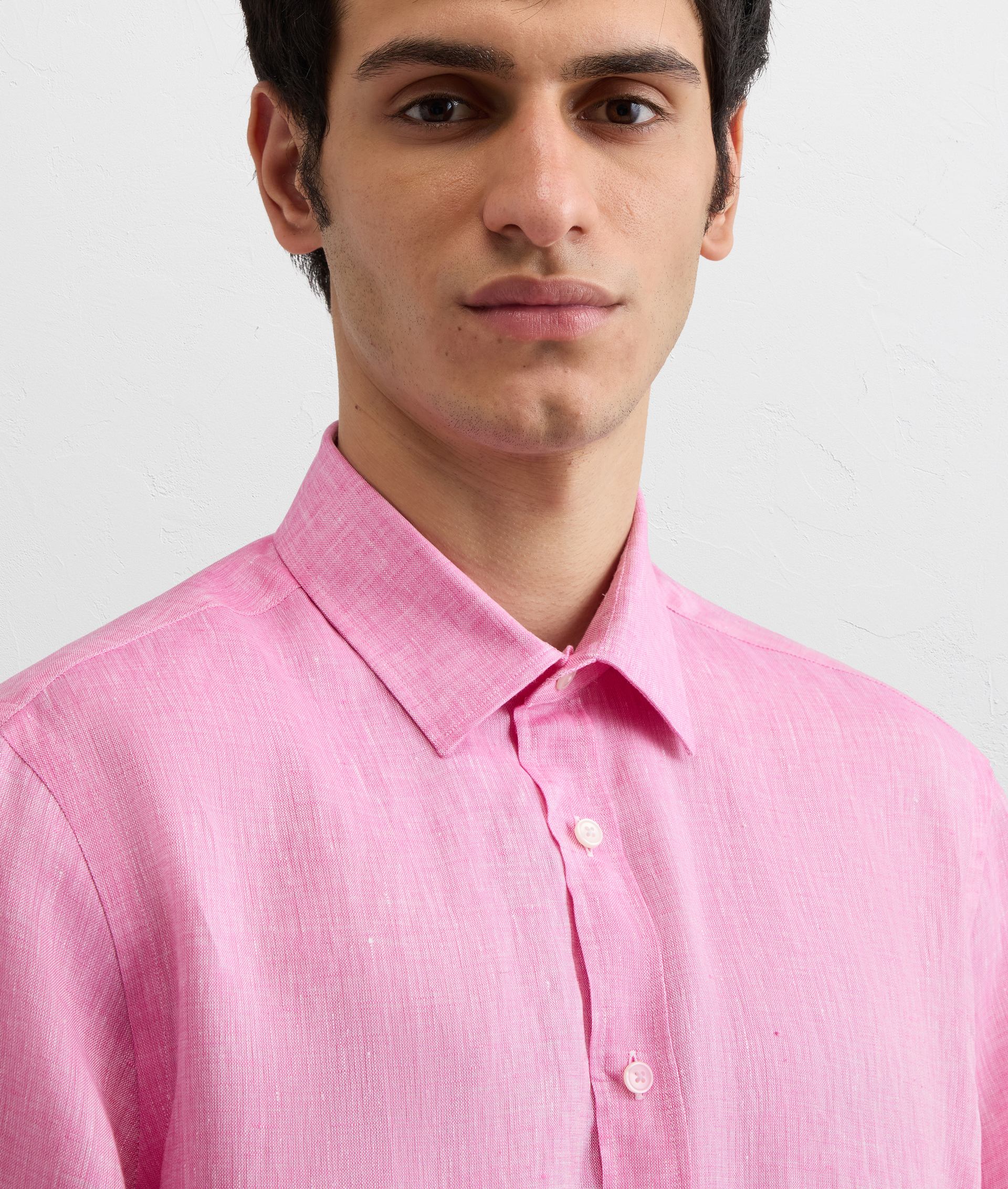 PINK LINEN SHIRT WITH SMALL BOLOGNA COLLAR