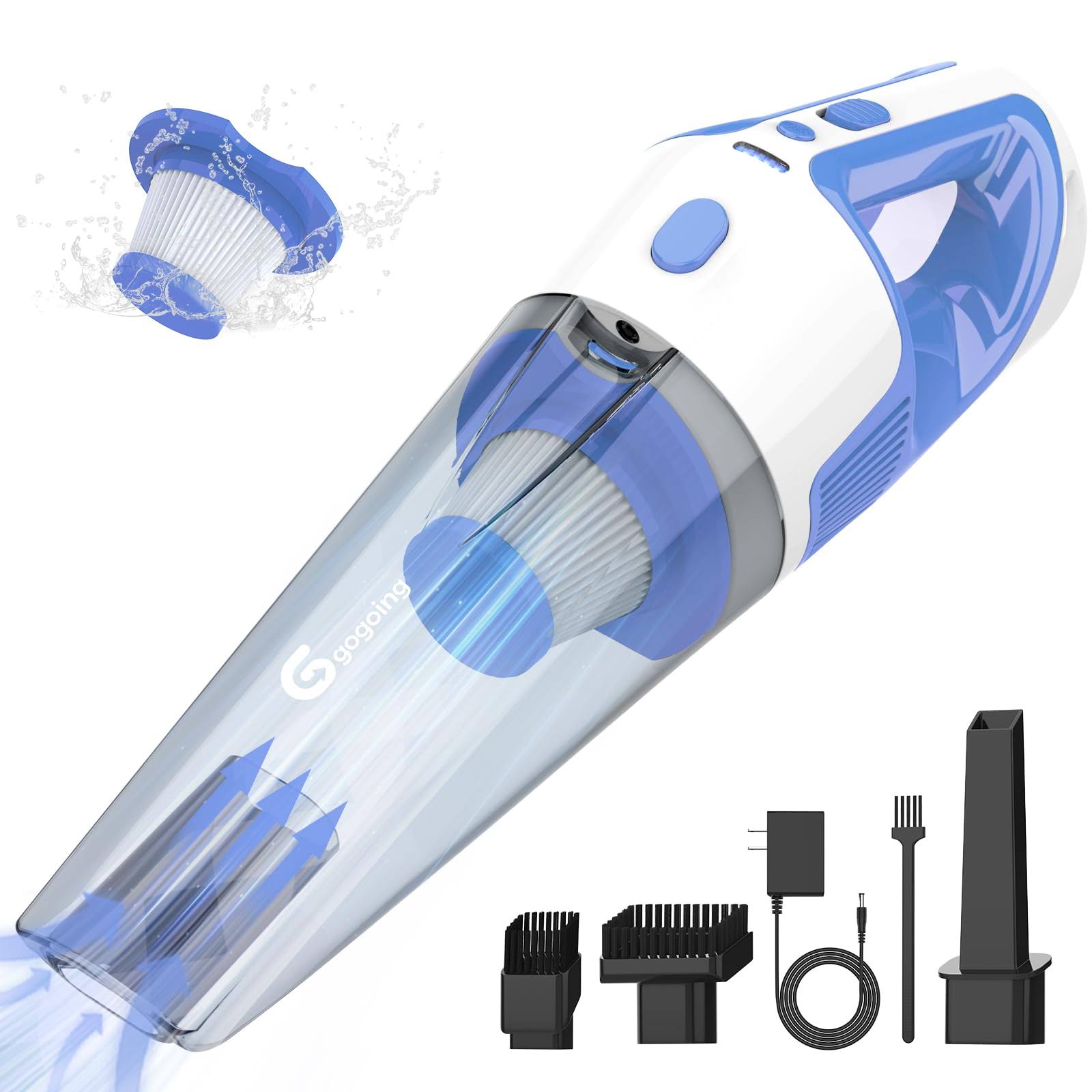 GOGOING 150W Handheld Car Vacuum Cordless, Handheld Vacuum w/Powerful Suction, Rechargeable and Portable Hand Vacuum with 800ml Large Dirt Bowl & LED