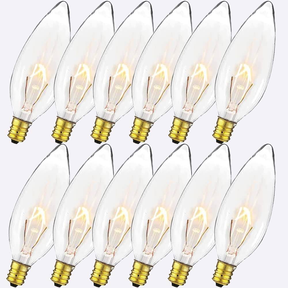 Seigun 40 Watt Clear Candelabra Base (E12) 110V_120V,Flame Shaped Incandescent Chandelier Light Bulbs,Dimmable, Warm White