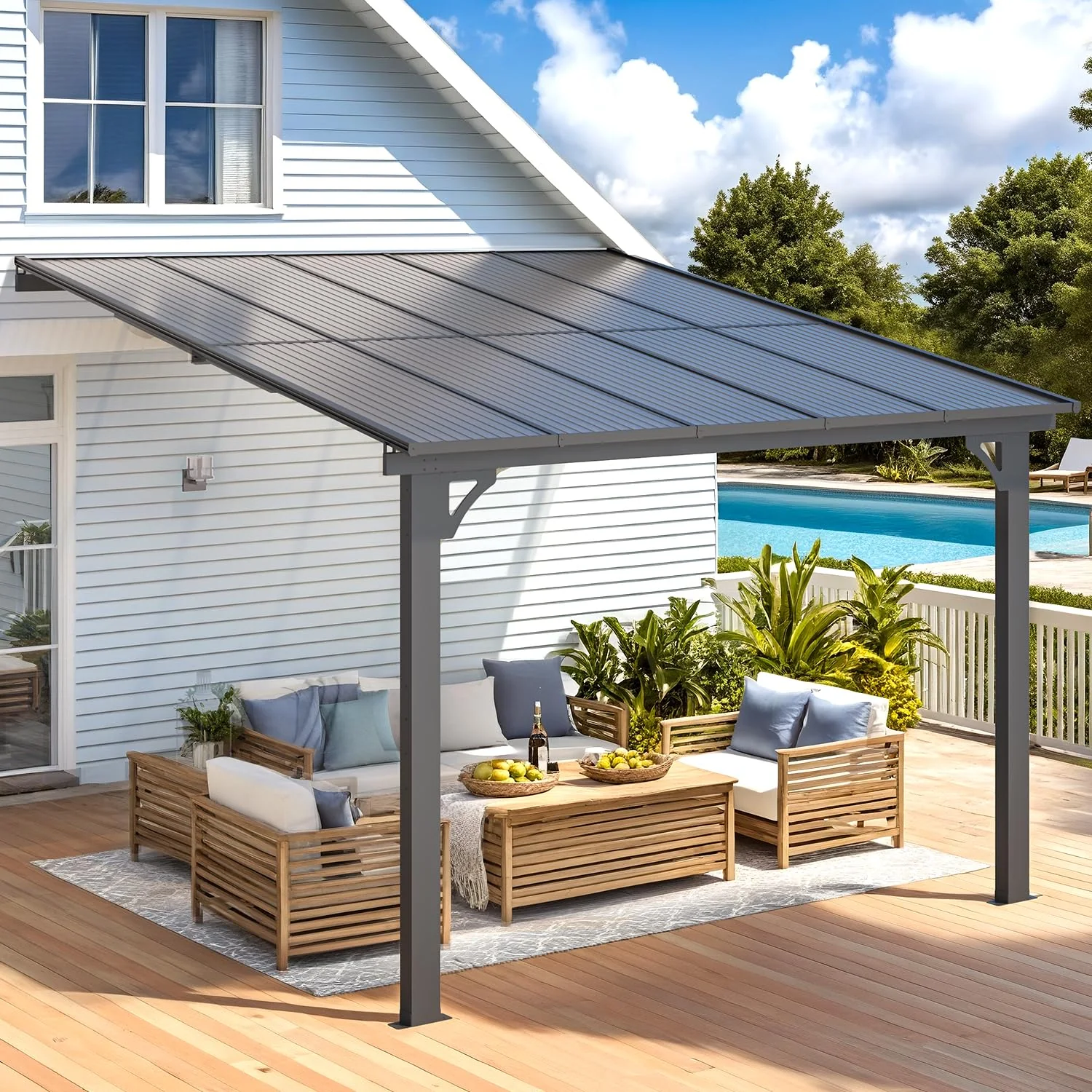 AECOJOY 10'x10' Adjustable Height Wall Mounted Outdoor Gazebos Pergola