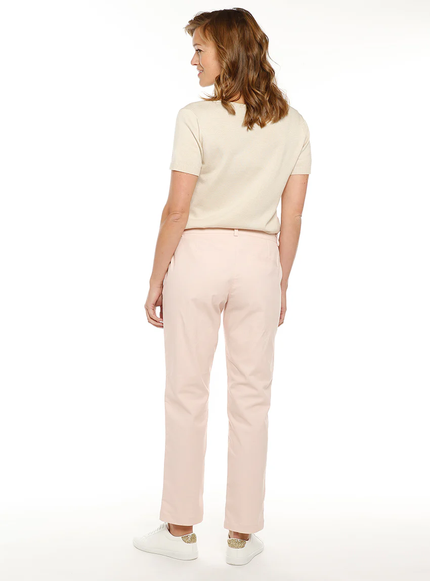 Pantalon chino femme en coton rose nacre