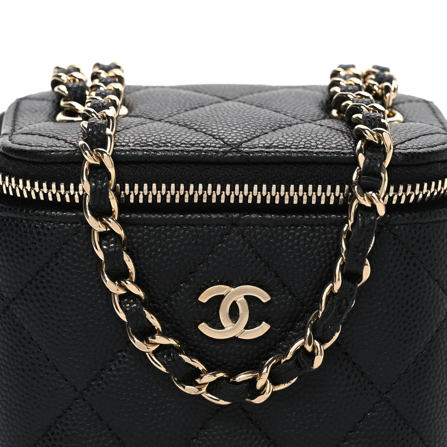 Caviar Quilted Mini Vanity Case With Chain Black